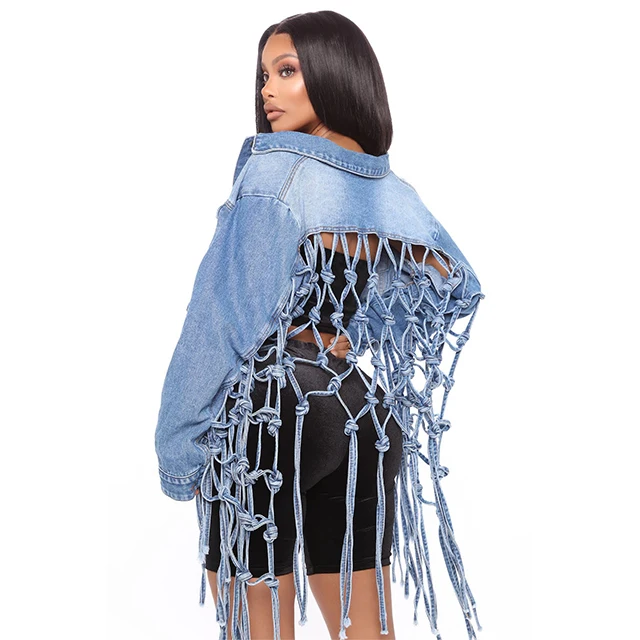GX958 womens fall clothing 2021 casual denim jacket women mesh fringed backless denim tops new design trending women's coats, Picture
GX958 womens fall clothing 2021 casual denim jacket women mesh fringed backless denim tops new design trending women's coats, Picture