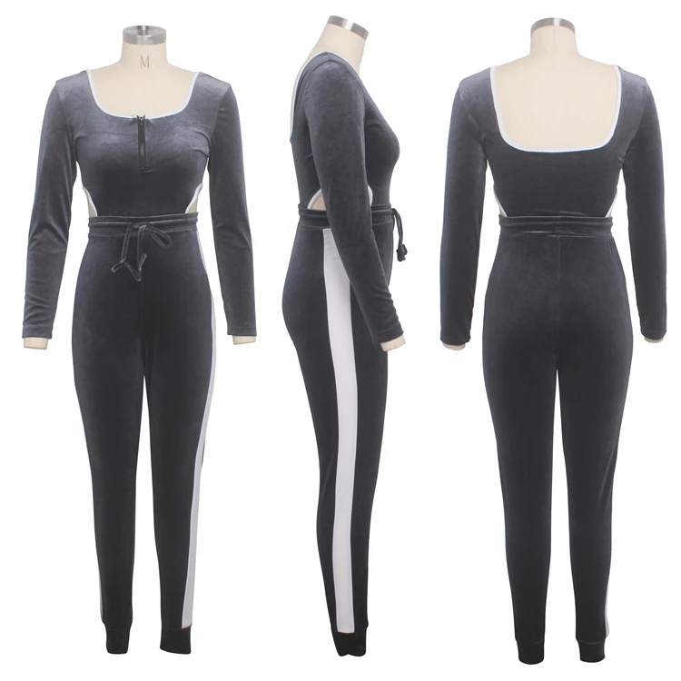 09AF348 hot sale long sleeve bodysuit trousers suede bodycon casual 2 piece pant set 2019