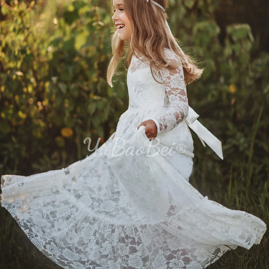 White Lace Rustic Gowns long-sleeved flower girl dresses wedding kids,lace wedding girls dress
White Lace Rustic Gowns long-sleeved flower girl dresses wedding kids,lace wedding girls dress