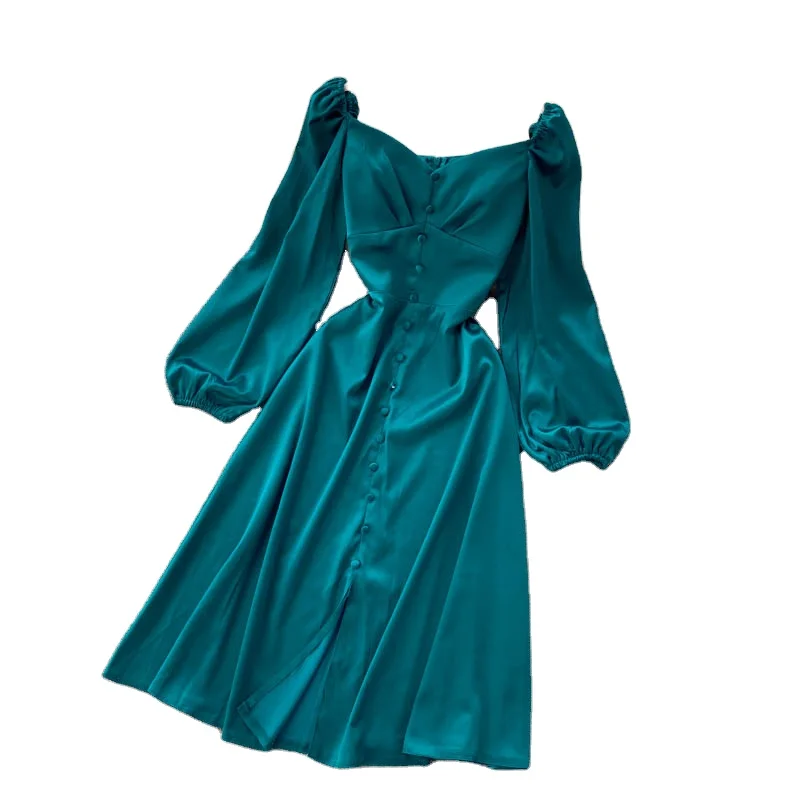 Vintage Green/Blue Knee-length Dress Casual Long Sleeve High Waist Single-breasted Dress Female Autumn New Fashion elegant dress
Vintage Green/Blue Knee-length Dress Casual Long Sleeve High Waist Single-breasted Dress Female Autumn New Fashion elegant dress
