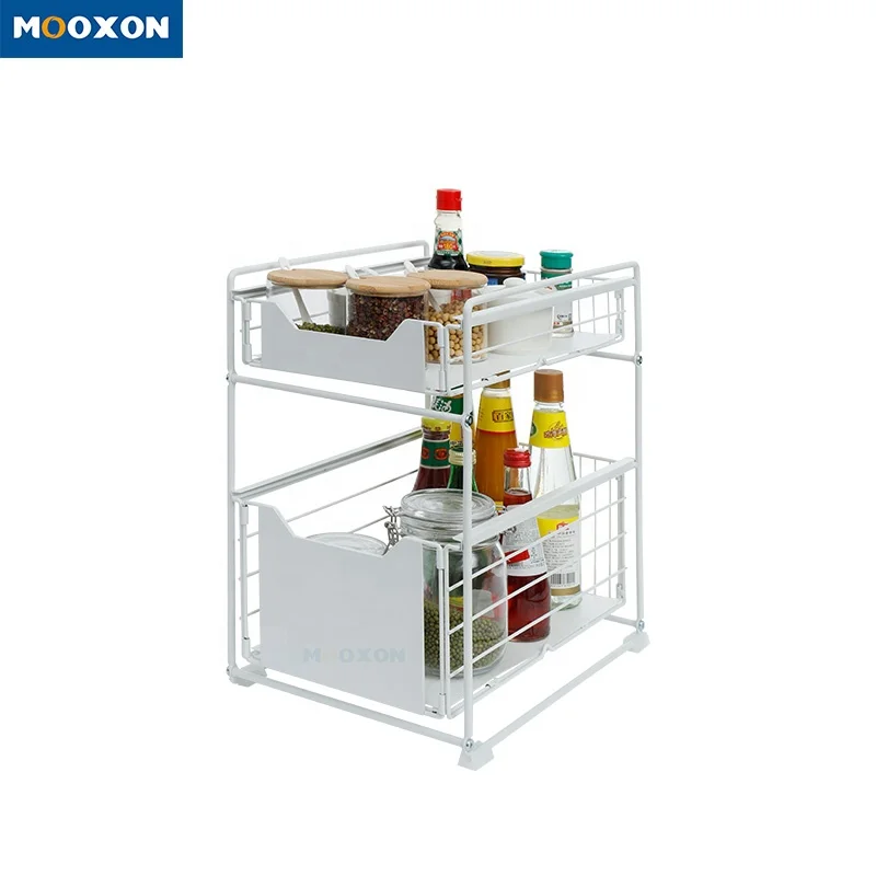 Multifunctional 3 Tiers Storage Basket Sliding Rack Expandable Under Sink Organizer, Black/ white
Multifunctional 3 Tiers Storage Basket Sliding Rack Expandable Under Sink Organizer, Black/ white