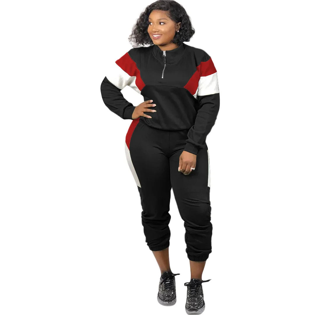 Plus size color contrast stitching long sleeve women pantsuit with zipper, Black,army green
Plus size color contrast stitching long sleeve women pantsuit with zipper, Black,army green