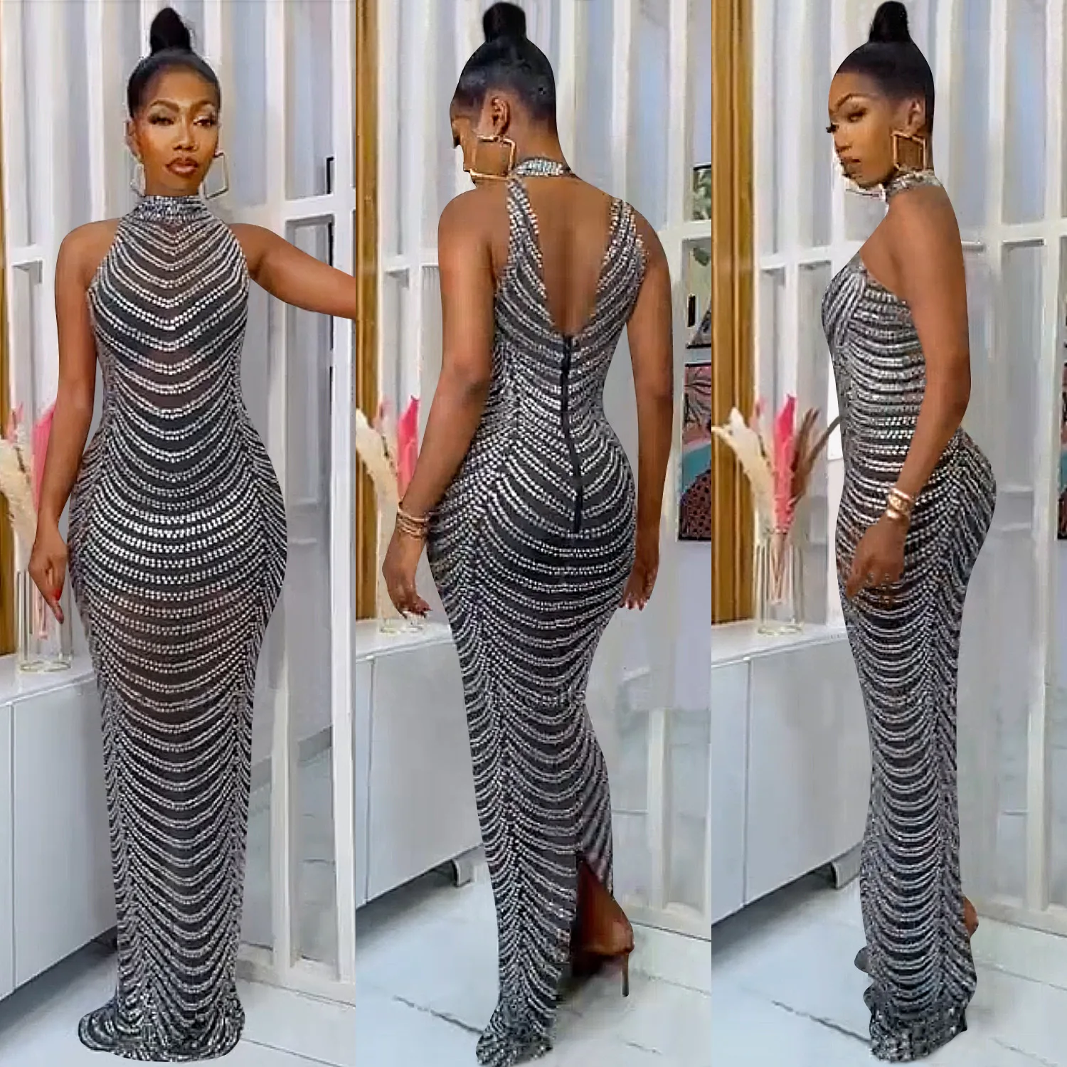 H7541 - High Quality Casual Fashion Bodycon Rhinestones Sleeveless Long Dresses Women
H7541 - High Quality Casual Fashion Bodycon Rhinestones Sleeveless Long Dresses Women