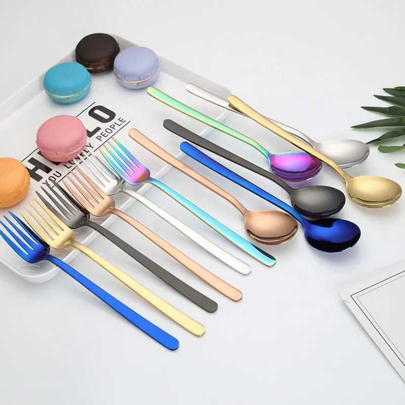 Stainless steel spoon Fork titanium 304 food grade Korean hotel tableware products student portable tableware combination, Blue
Stainless steel spoon Fork titanium 304 food grade Korean hotel tableware products student portable tableware combination, Blue