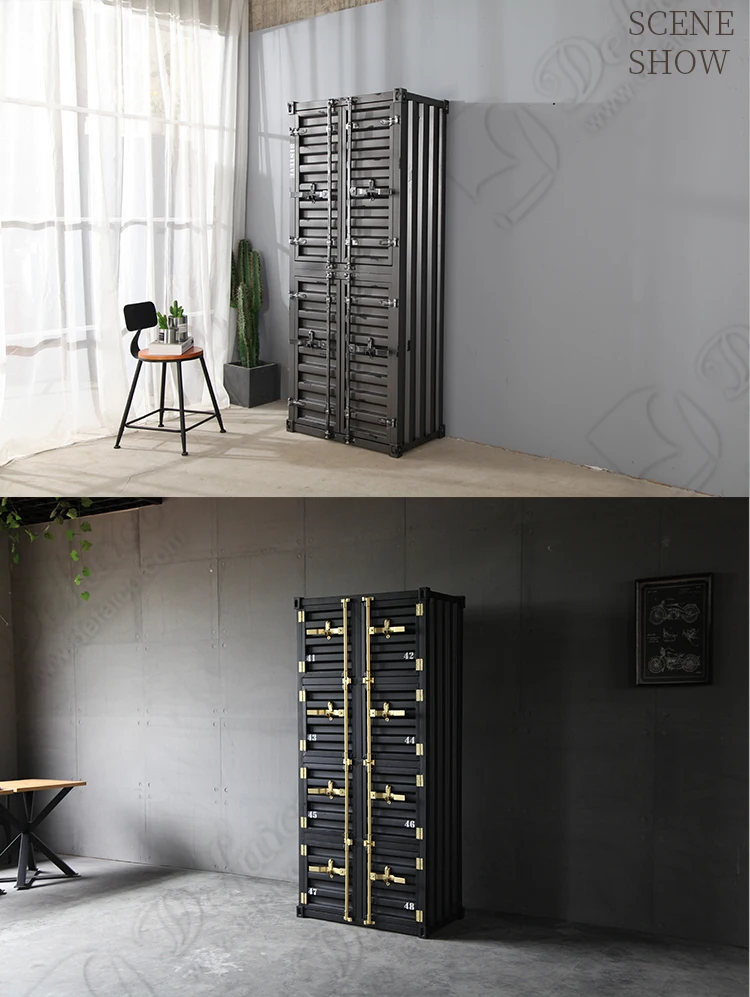 Large High Shipping Container Storage Bookshelf  Iron Board Frame Industrial Vintage Retro With Doors