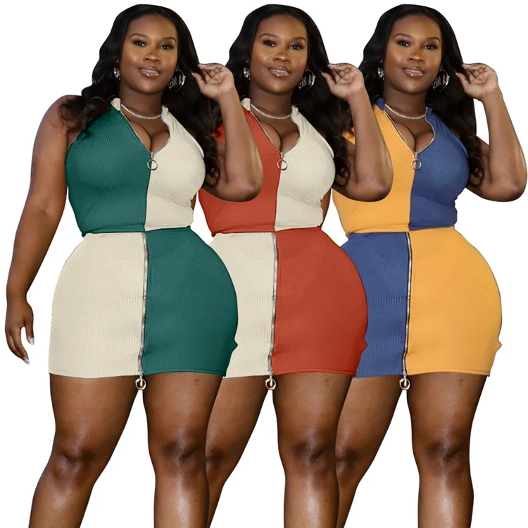 DUODUOCOLOR Sexy sleeveless skirt patchwork two piece sets zipper plus size women clothing summer new product D97551
DUODUOCOLOR Sexy sleeveless skirt patchwork two piece sets zipper plus size women clothing summer new product D97551