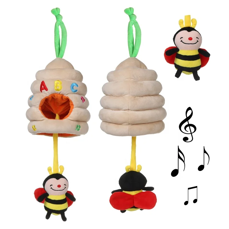 Lovely Honey Plush Pull String Musical Baby Hanging Animal Toy Custom OEM Cute Musical Soft Plush Educational Toys