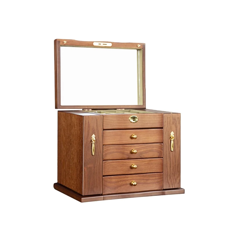 Brown Color Customize Unique Private Gift Box Charm Jewelry Box With Mirro