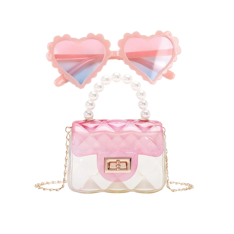 2022 New Arrival Designer Kid Transparency Patchwork Color Heart Shaped Sunglasses Jelly Purse Handbag Sunglass and Purse Sets, 7 colors
2022 New Arrival Designer Kid Transparency Patchwork Color Heart Shaped Sunglasses Jelly Purse Handbag Sunglass and Purse Sets, 7 colors