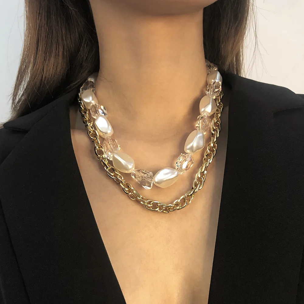 Handmade Pearl Crystal Necklace Personality Resin Chain Double Necklace Women Accessories Choker Necklaces
Handmade Pearl Crystal Necklace Personality Resin Chain Double Necklace Women Accessories Choker Necklaces