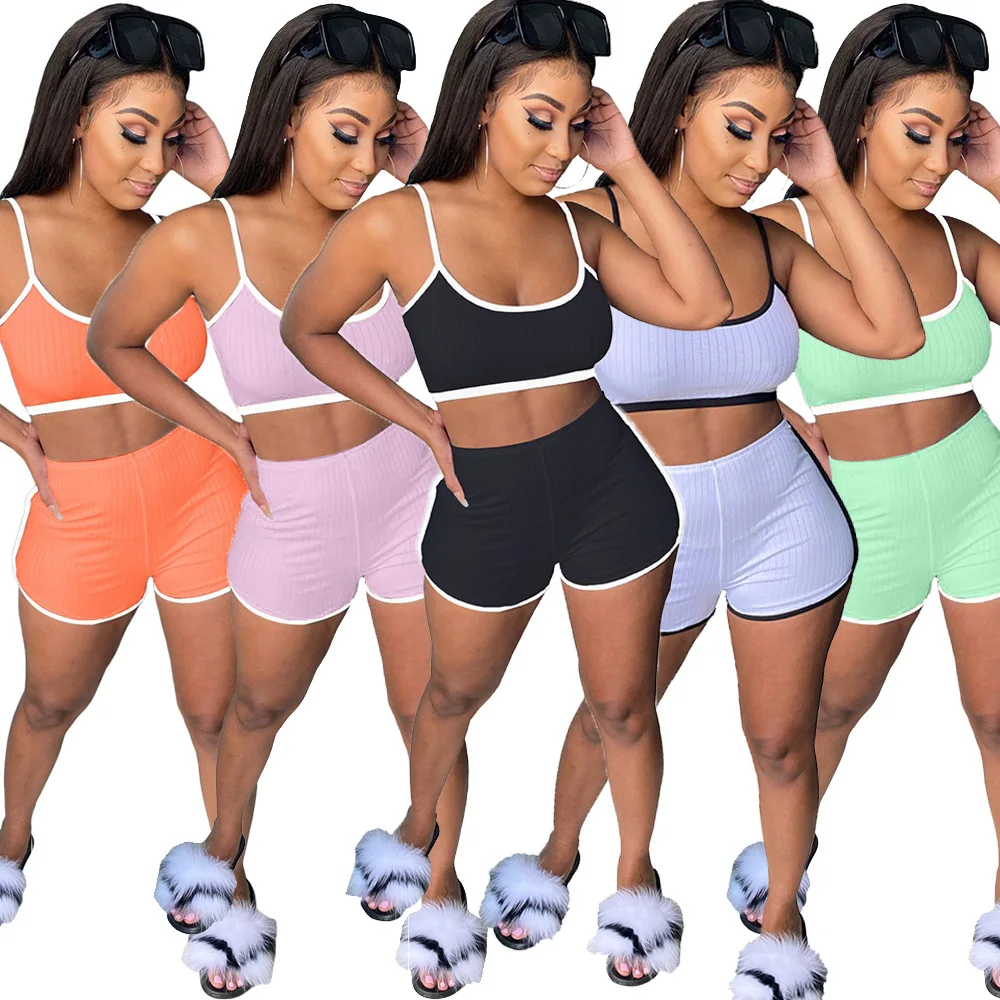 S-2XL Summer New arrival sport women two piece set and contrasting color rib knit halter and shorts set, White
S-2XL Summer New arrival sport women two piece set and contrasting color rib knit halter and shorts set, White