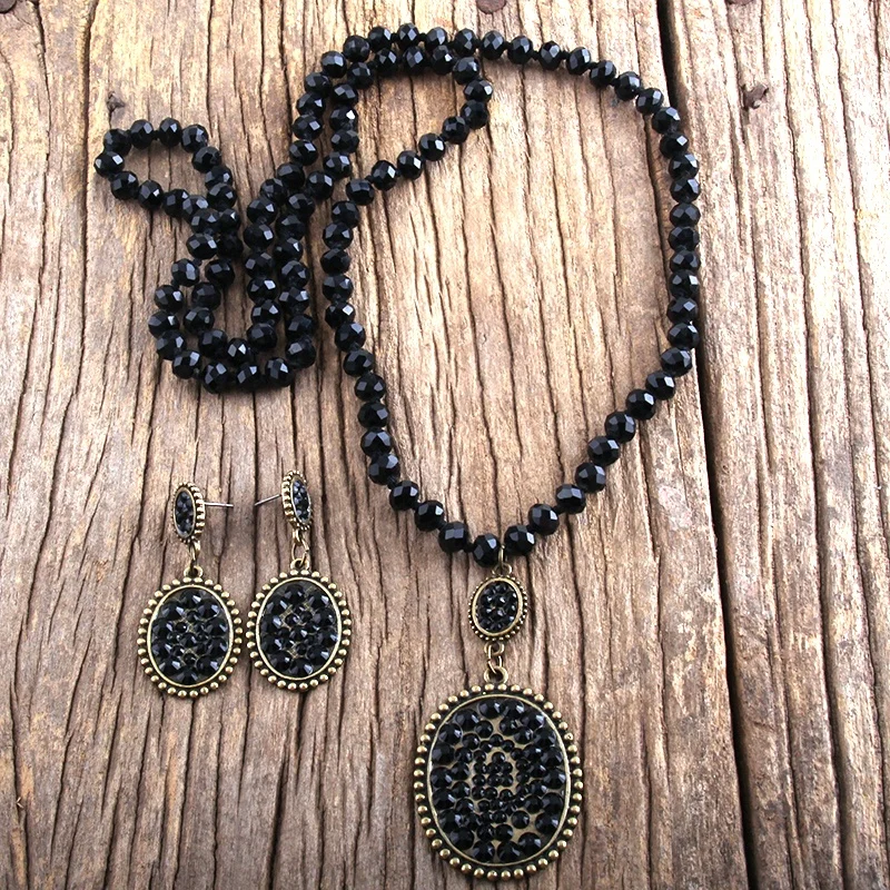 Fashion Women Gift Boho Jewelry Set Glass Long Knotted Metal Rhinestone Pave Drop Crystal Glass beads Necklace Earring Set
Fashion Women Gift Boho Jewelry Set Glass Long Knotted Metal Rhinestone Pave Drop Crystal Glass beads Necklace Earring Set