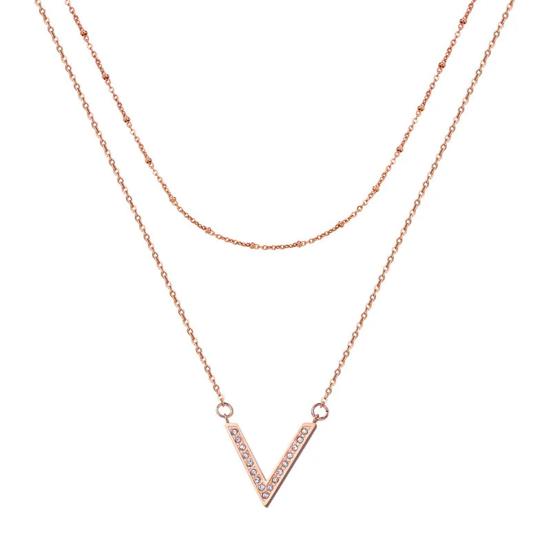 Fashion design stainless steel cz crystal clavicle necklace jewelry V shape double layered necklace for women and girls
Fashion design stainless steel cz crystal clavicle necklace jewelry V shape double layered necklace for women and girls