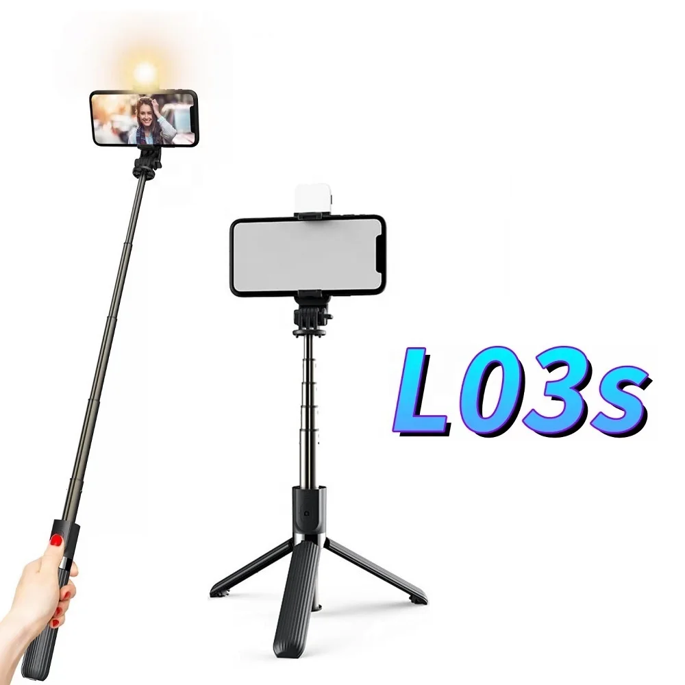 L03s Aluminum Mobile Phone Gopro Camera Selfie Stick Blue tooth Tripod 3 in 1 with LED Light
L03s Aluminum Mobile Phone Gopro Camera Selfie Stick Blue tooth Tripod 3 in 1 with LED Light