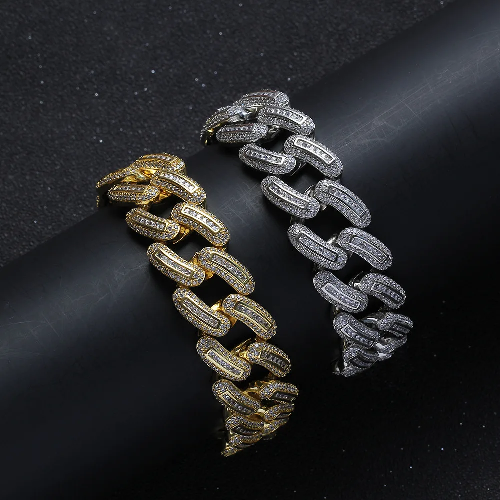 Fashion 18k Gold Silver Prong Setting 20MM Jewelry Cuban Link Chain Bracelet For Men Women
Fashion 18k Gold Silver Prong Setting 20MM Jewelry Cuban Link Chain Bracelet For Men Women