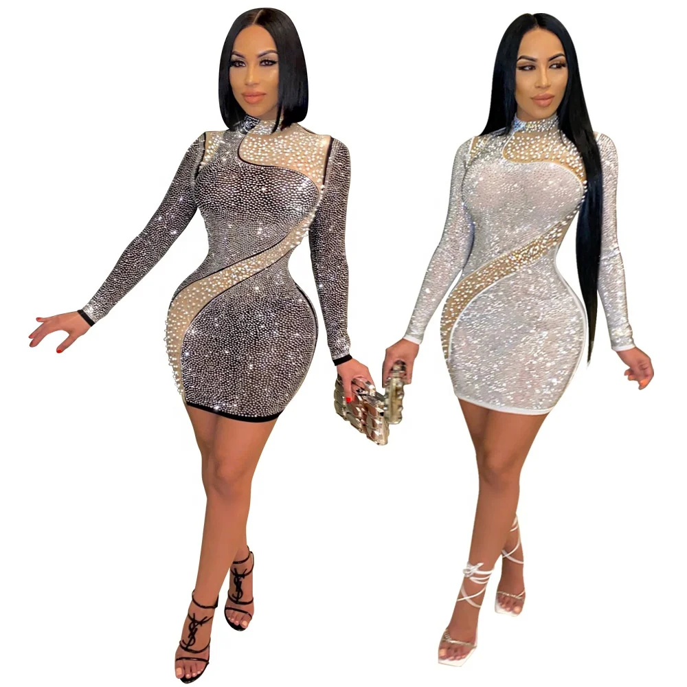 2021 New High Quality Sexy Bodycon Solid Color Stand-neck Long Sleeve Mesh Beaded Sequined Night Club Party Mini Dress for Women
2021 New High Quality Sexy Bodycon Solid Color Stand-neck Long Sleeve Mesh Beaded Sequined Night Club Party Mini Dress for Women