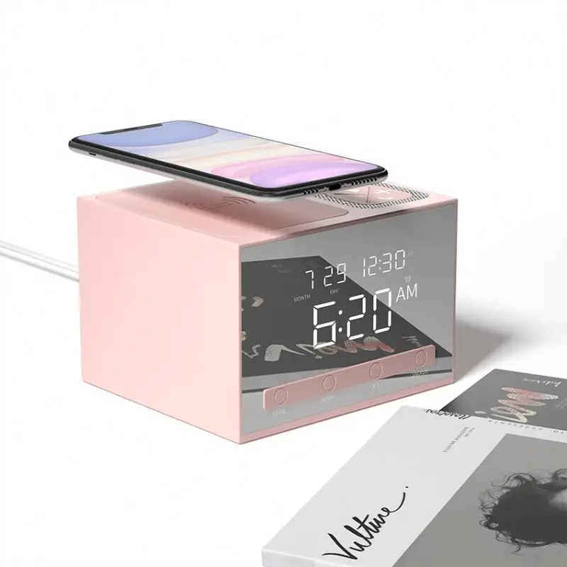 qi wireless charger Multi function alarm clock with wireless charger and blue tooth speaker type c usb charger, Black/pink
qi wireless charger Multi function alarm clock with wireless charger and blue tooth speaker type c usb charger, Black/pink
