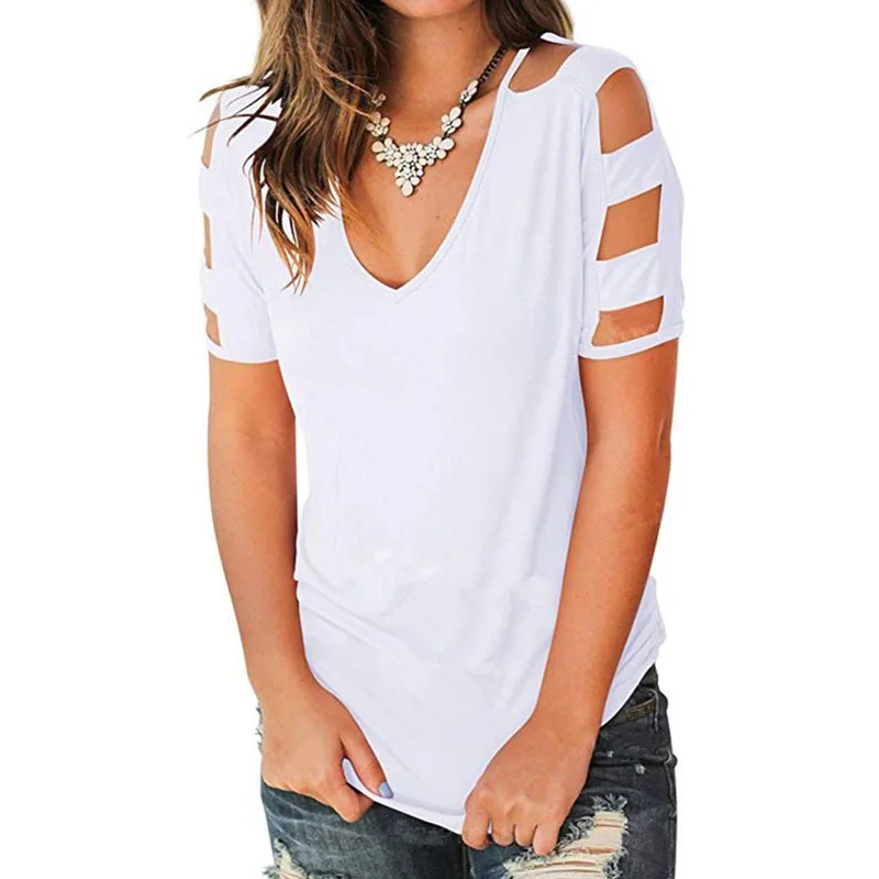 High Quality And Trendy Custom Short Sleeve Solid Color Hollow Out V-Neck Cotton Women T-Shirt
High Quality And Trendy Custom Short Sleeve Solid Color Hollow Out V-Neck Cotton Women T-Shirt
