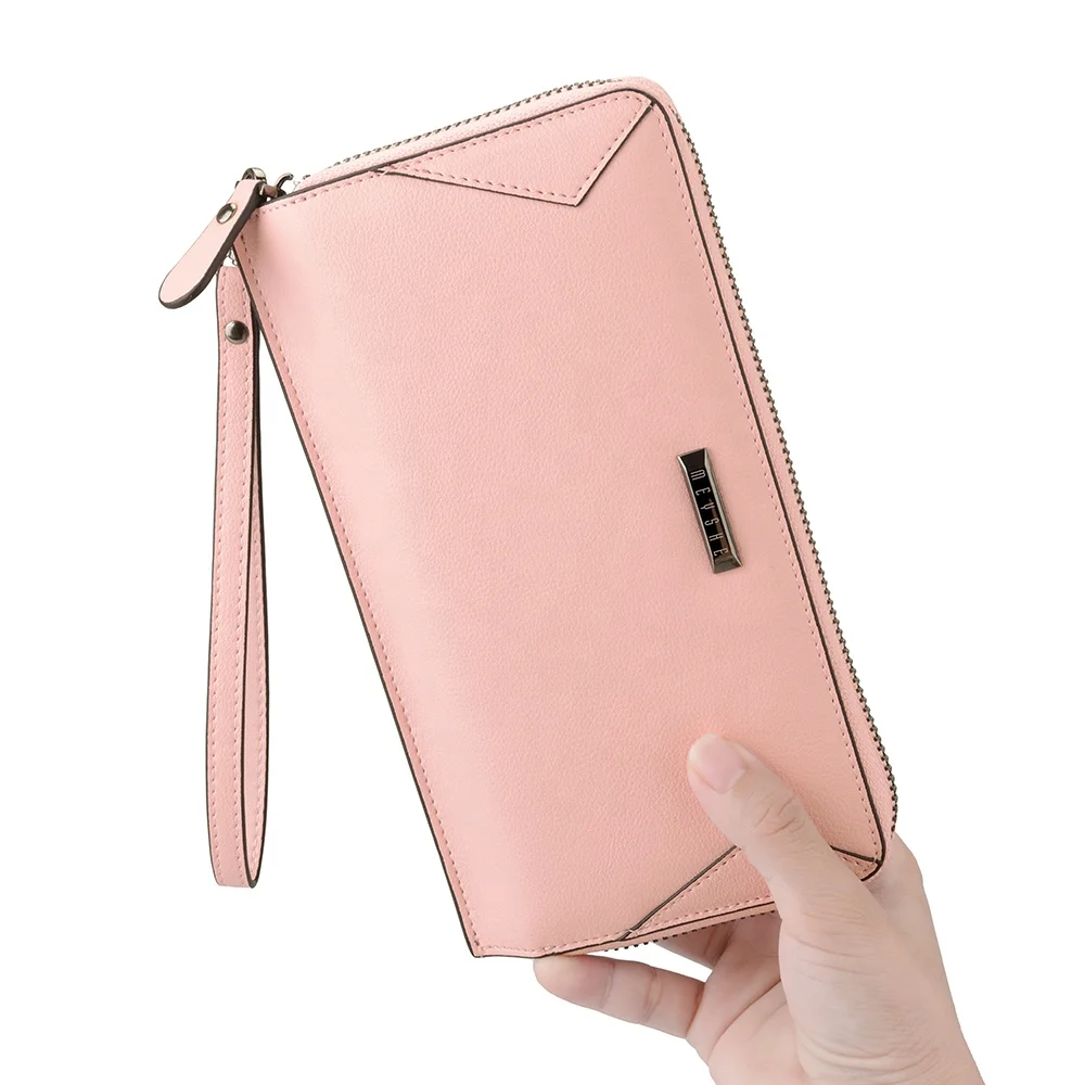 Genuine leather handle clutch purse women wallet with wrist strap, Pink
Genuine leather handle clutch purse women wallet with wrist strap, Pink
