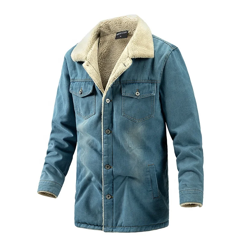 

Men denim jackets lining woolen daily wear work jacket high quality men warm coat