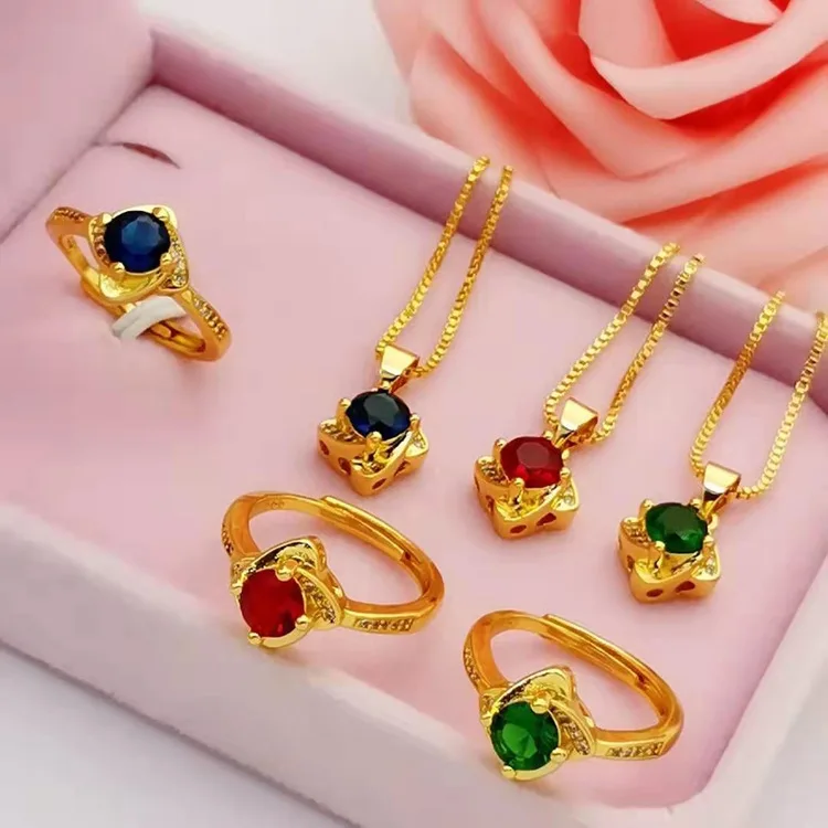 Wholesale Brass Gold Plated Diamond Jewel Pendant Imitation Gold Jewelry Factory Outlet Women'S Pendant Ring Two Piece Set
Wholesale Brass Gold Plated Diamond Jewel Pendant Imitation Gold Jewelry Factory Outlet Women'S Pendant Ring Two Piece Set