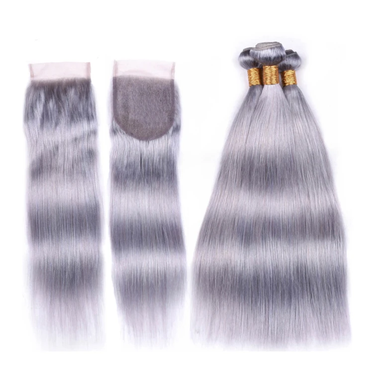 Color Human Hair Bundles With Lace Closure Silver Grey Color 100% Virgin Cuticle Aligned Human Hair Brazilian Hair Wholesale
Color Human Hair Bundles With Lace Closure Silver Grey Color 100% Virgin Cuticle Aligned Human Hair Brazilian Hair Wholesale