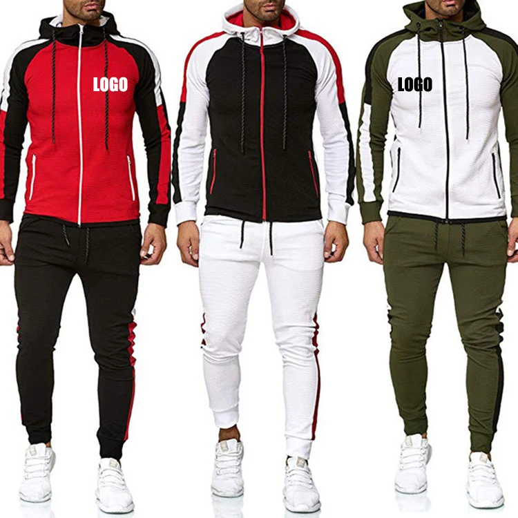 Spring zipper hooded color block long sleeve blank men custom logo tracksuit men sets two piece, Picture
Spring zipper hooded color block long sleeve blank men custom logo tracksuit men sets two piece, Picture