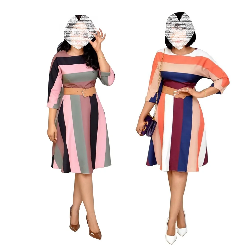 spring women elegant high street style formal dresses seven points sleeve round neck striped knee-length dress
spring women elegant high street style formal dresses seven points sleeve round neck striped knee-length dress