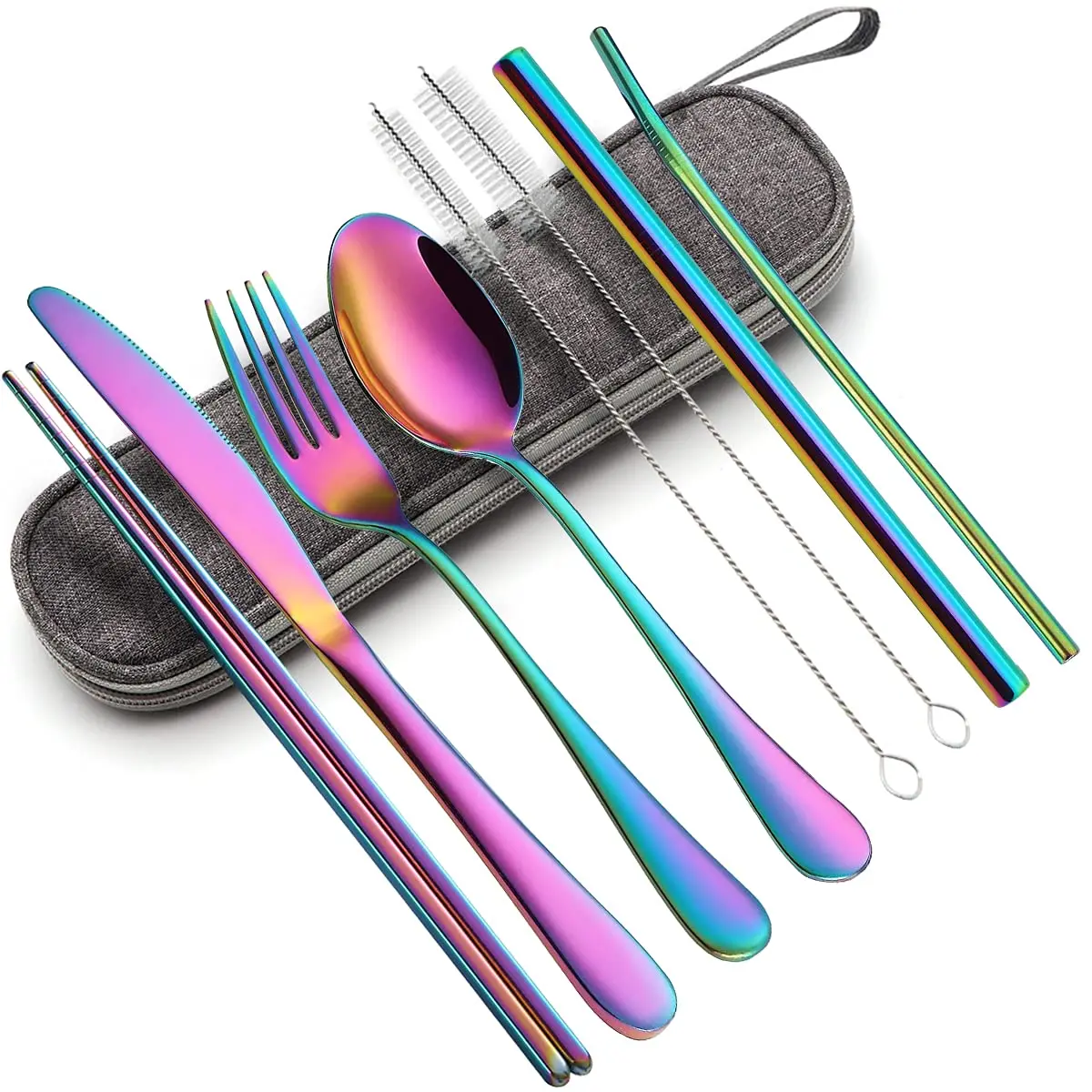 Travel Utensils Reusable Utensils Set with Case Stainless Steel Flatware Portable Utensils Set 8pcs Including Straw
Travel Utensils Reusable Utensils Set with Case Stainless Steel Flatware Portable Utensils Set 8pcs Including Straw