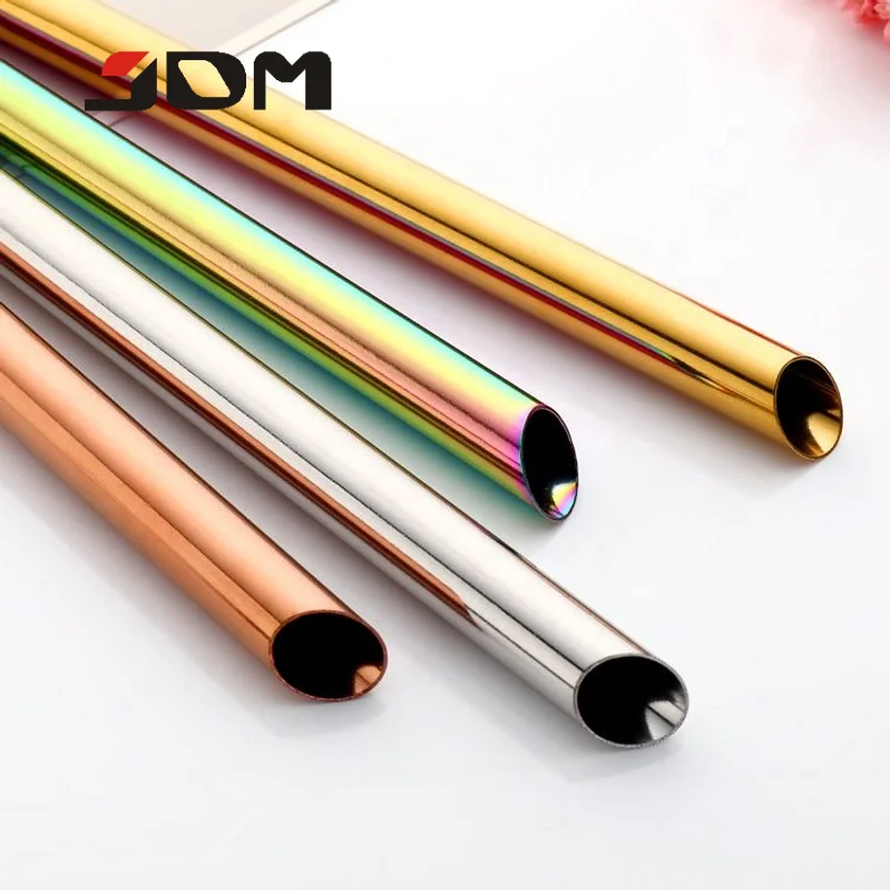 

18/8 Easy through plastic layer reusable babo straws Oblique Incisions 12mm stainless steel drinking bubble tea straw