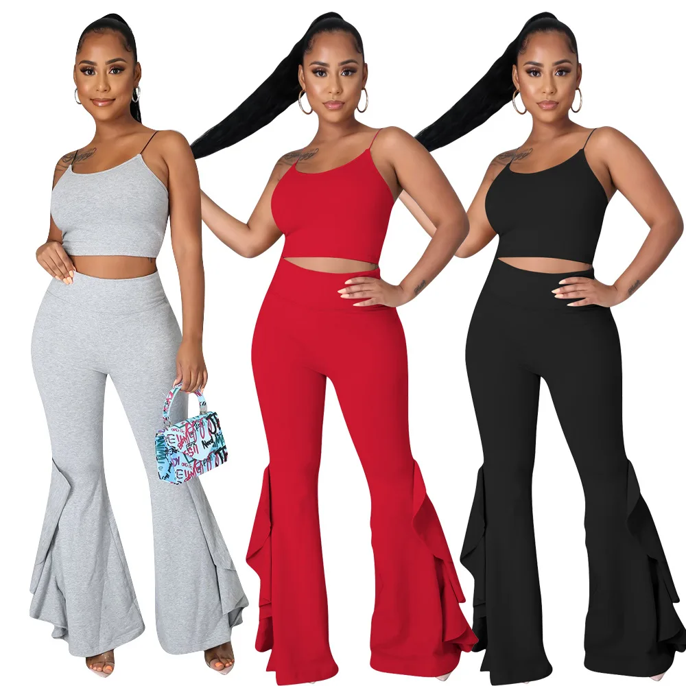 2022 New Spring Sleeveless Crop Top 2 Piece Ruffles Pants Set Women Clothing Tank Top And High Waist Flare Pants Set
2022 New Spring Sleeveless Crop Top 2 Piece Ruffles Pants Set Women Clothing Tank Top And High Waist Flare Pants Set