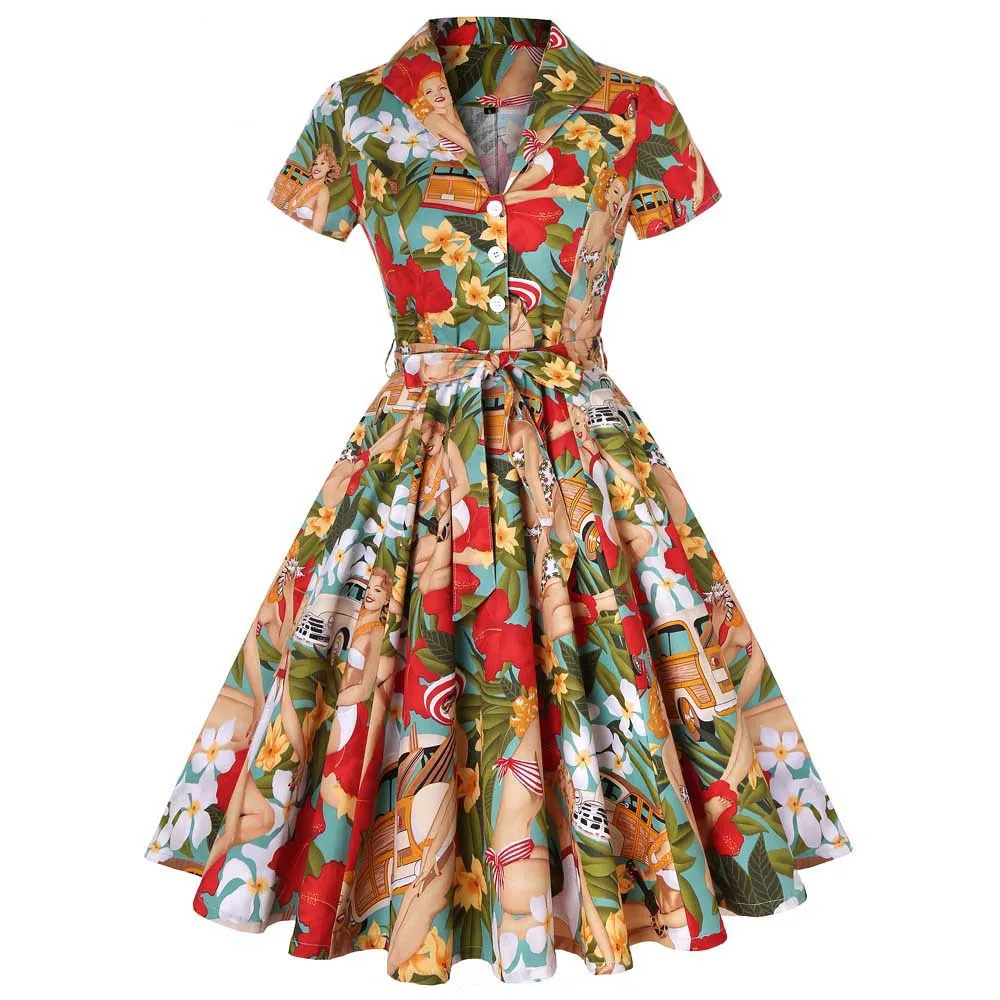 Muenjoy Women Clothing Lady Elegant Retro Swing V-Neck Vintage Floral Print Short Sleeve Midi Summer Casual Dress
Muenjoy Women Clothing Lady Elegant Retro Swing V-Neck Vintage Floral Print Short Sleeve Midi Summer Casual Dress
