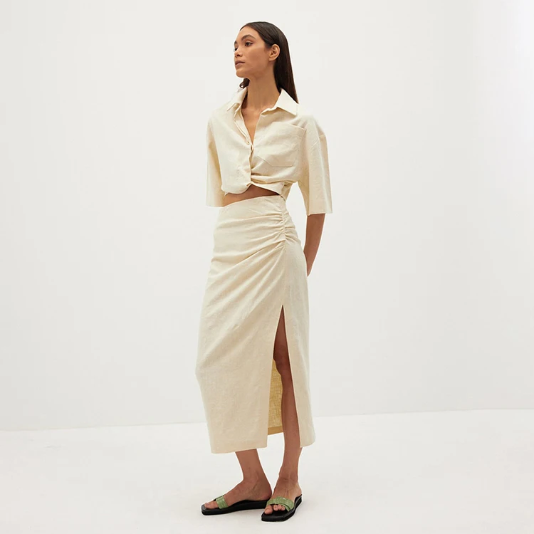 Chic 2021 New Trend Women Clothing Irregular Beige Short Sleeve Crop Shirt And Skirt Slit Pleated High Waist Maxi Skirt Set, Brown
Chic 2021 New Trend Women Clothing Irregular Beige Short Sleeve Crop Shirt And Skirt Slit Pleated High Waist Maxi Skirt Set, Brown