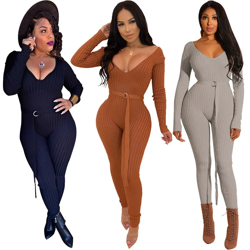 Women Fashion Open Back Sexy Low Cut V-neck Jumpsuit With Belt Long Sleeve Knitted Jumpsuit
Women Fashion Open Back Sexy Low Cut V-neck Jumpsuit With Belt Long Sleeve Knitted Jumpsuit
