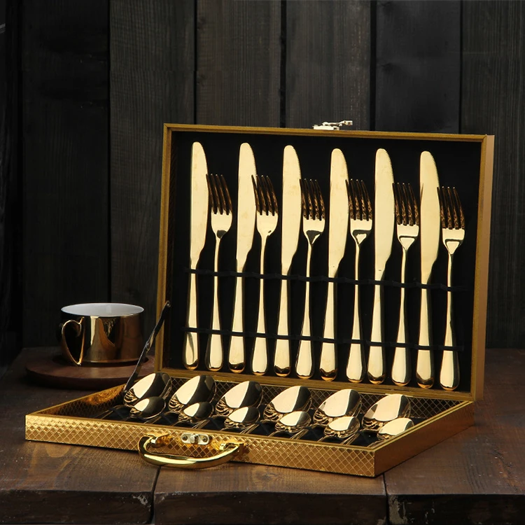 Dropshipping High Quality Cutlery Stainless Steel 24 pcs Bestek Mirror Polishing Gold Spoon 24 piece Flatware Set With Gift Box, Customized
Dropshipping High Quality Cutlery Stainless Steel 24 pcs Bestek Mirror Polishing Gold Spoon 24 piece Flatware Set With Gift Box, Customized