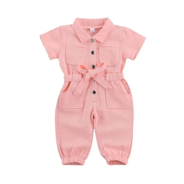 Summer Baby Girls Clothes Cotton Solid Color Lapel One-piece Garment Suit Pink Single-breasted Trendy Kids Jumpsuit
Summer Baby Girls Clothes Cotton Solid Color Lapel One-piece Garment Suit Pink Single-breasted Trendy Kids Jumpsuit