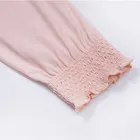 Design Women's Blouses Ladies Pink Smocking Design Long Sleeve Off Shoulder Women's Blouses Tops