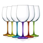 Elegant Beautifully Colored Stem Wide Mouth Collection Globlet Wine Glass Set
