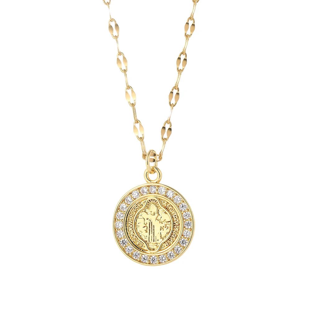 Yiwu micro pave zircon idun character coin necklace women jewelry and accessories, Gold
Yiwu micro pave zircon idun character coin necklace women jewelry and accessories, Gold