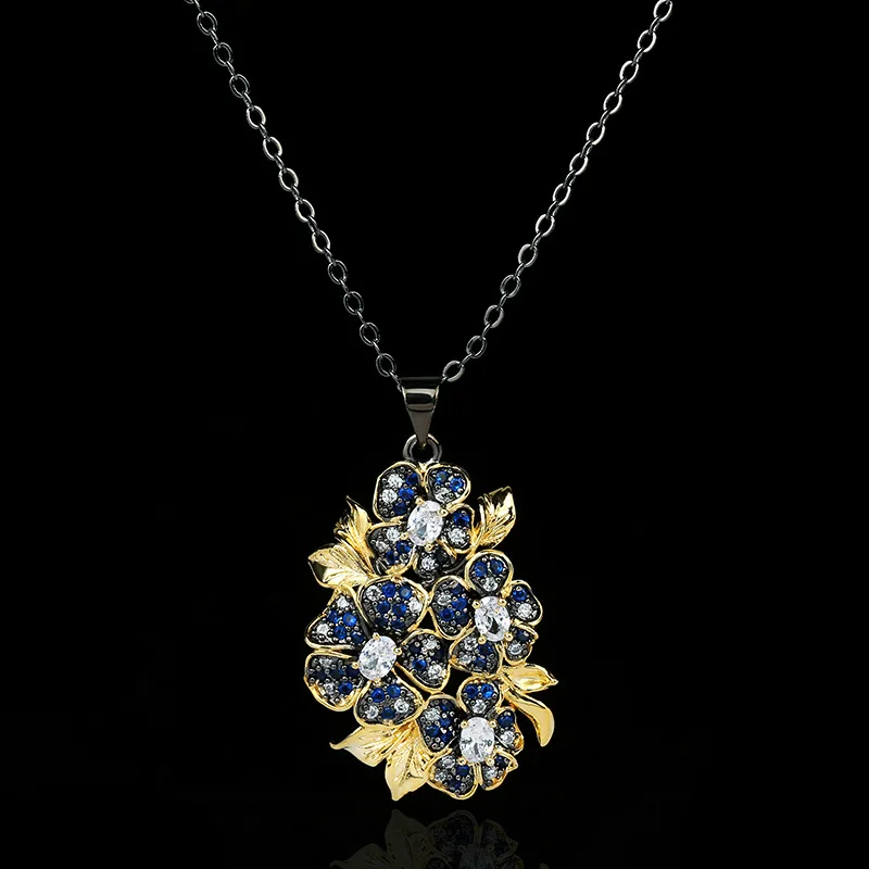 Fashion Jewelry KYNL0422 Black Gun Plated Inlaid Pendant Flower Shape New Blue Zircon Necklaces for Women
Fashion Jewelry KYNL0422 Black Gun Plated Inlaid Pendant Flower Shape New Blue Zircon Necklaces for Women