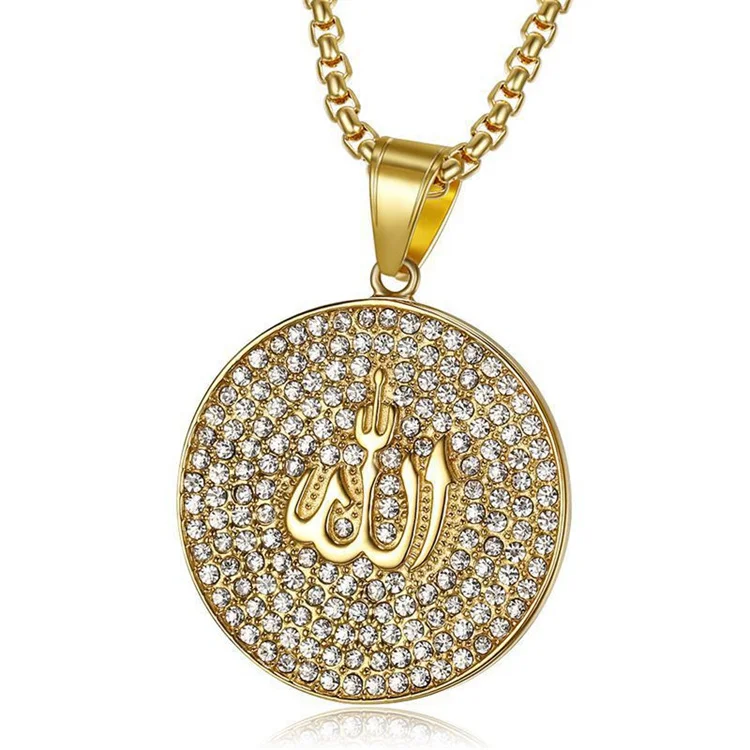 OEM Bling hiphop gold plated round jewelry stainless steel Muslim Jslamic Allah Arabia pendant necklace
OEM Bling hiphop gold plated round jewelry stainless steel Muslim Jslamic Allah Arabia pendant necklace