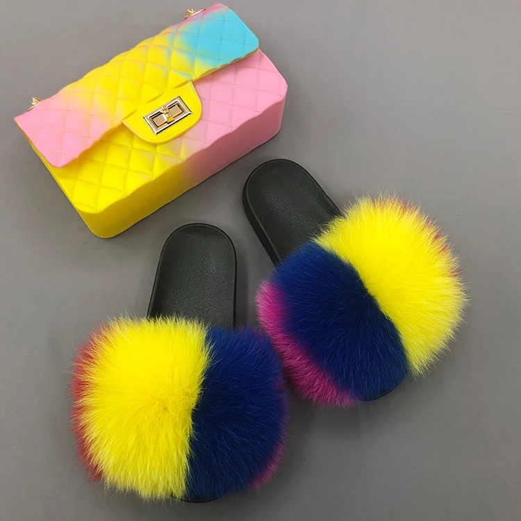 Custom mixed color big real fox fur slippers slides and matching purse set for woman ladies, Customized color
Custom mixed color big real fox fur slippers slides and matching purse set for woman ladies, Customized color