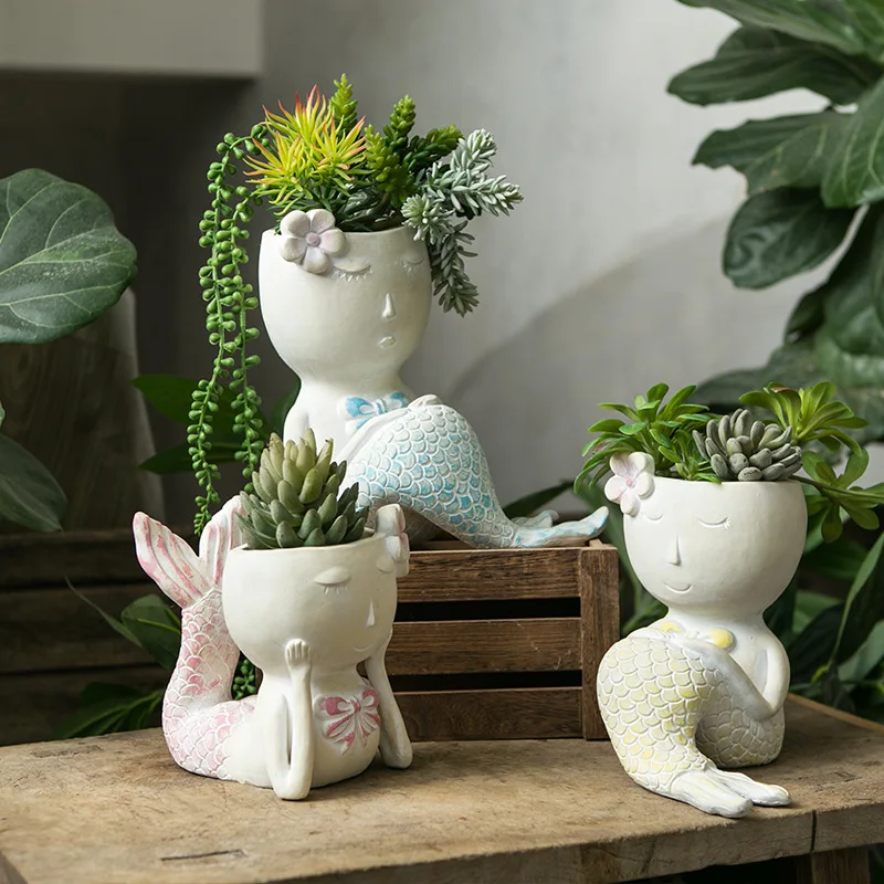 creative and unique modern cute mermaid resin face flower pot cartoon fish shaped succulent flower pot face vases for home decor, As image
creative and unique modern cute mermaid resin face flower pot cartoon fish shaped succulent flower pot face vases for home decor, As image