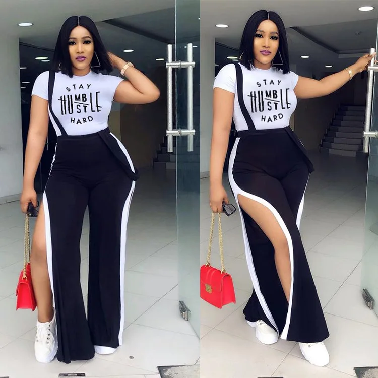 New Arrivals Women Summer Sets Casual Short Sleeve T-Shirt High Slit Pant Sexy Outfits Letter Print Plus Size 2 Piece Pants Set
New Arrivals Women Summer Sets Casual Short Sleeve T-Shirt High Slit Pant Sexy Outfits Letter Print Plus Size 2 Piece Pants Set