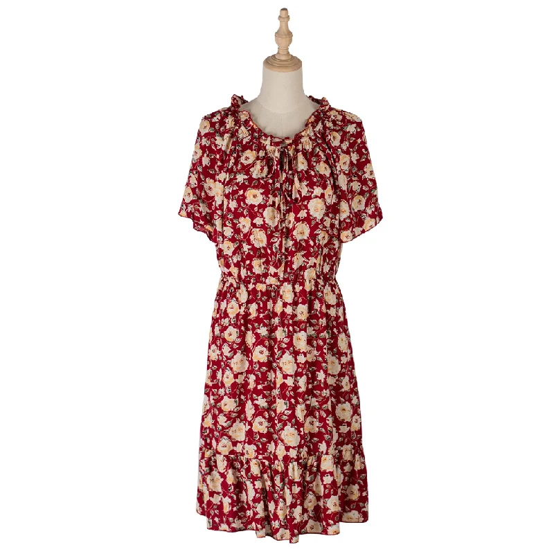 Woman Tops Fashionable Dresses Neck Bandage Womens Elegant Floral Vintage Spanish Dresses, Multi
Woman Tops Fashionable Dresses Neck Bandage Womens Elegant Floral Vintage Spanish Dresses, Multi