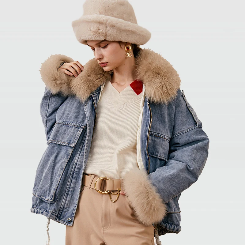 JANVENY 2020 Wholesale Women Real Fur Cuff Detachable Duck Liner Warm Thickened Denim Down Parka
JANVENY 2020 Wholesale Women Real Fur Cuff Detachable Duck Liner Warm Thickened Denim Down Parka