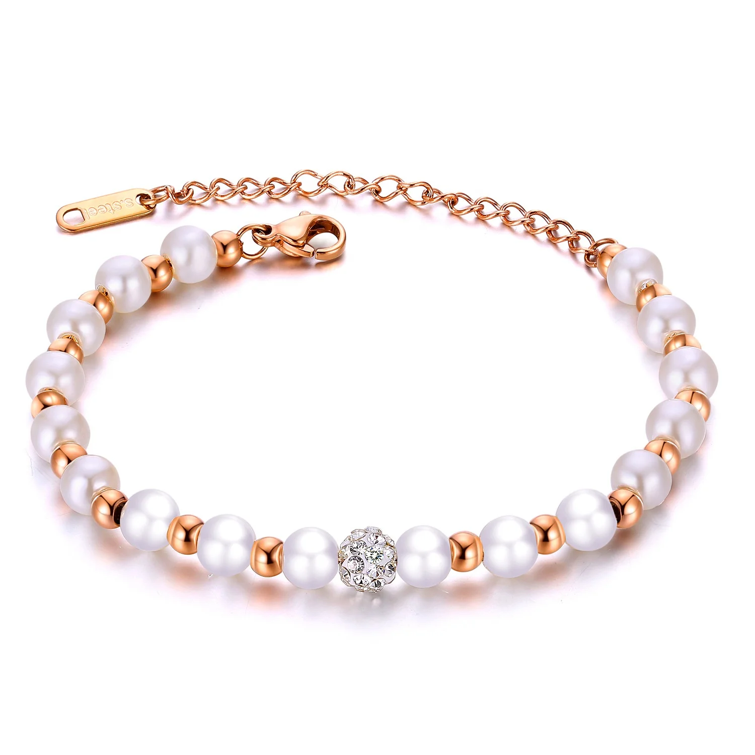 Fashion Pearl Women's Bracelet Titanium Steel Zircon Temperament Bracelet, Rose gold/platinum
Fashion Pearl Women's Bracelet Titanium Steel Zircon Temperament Bracelet, Rose gold/platinum