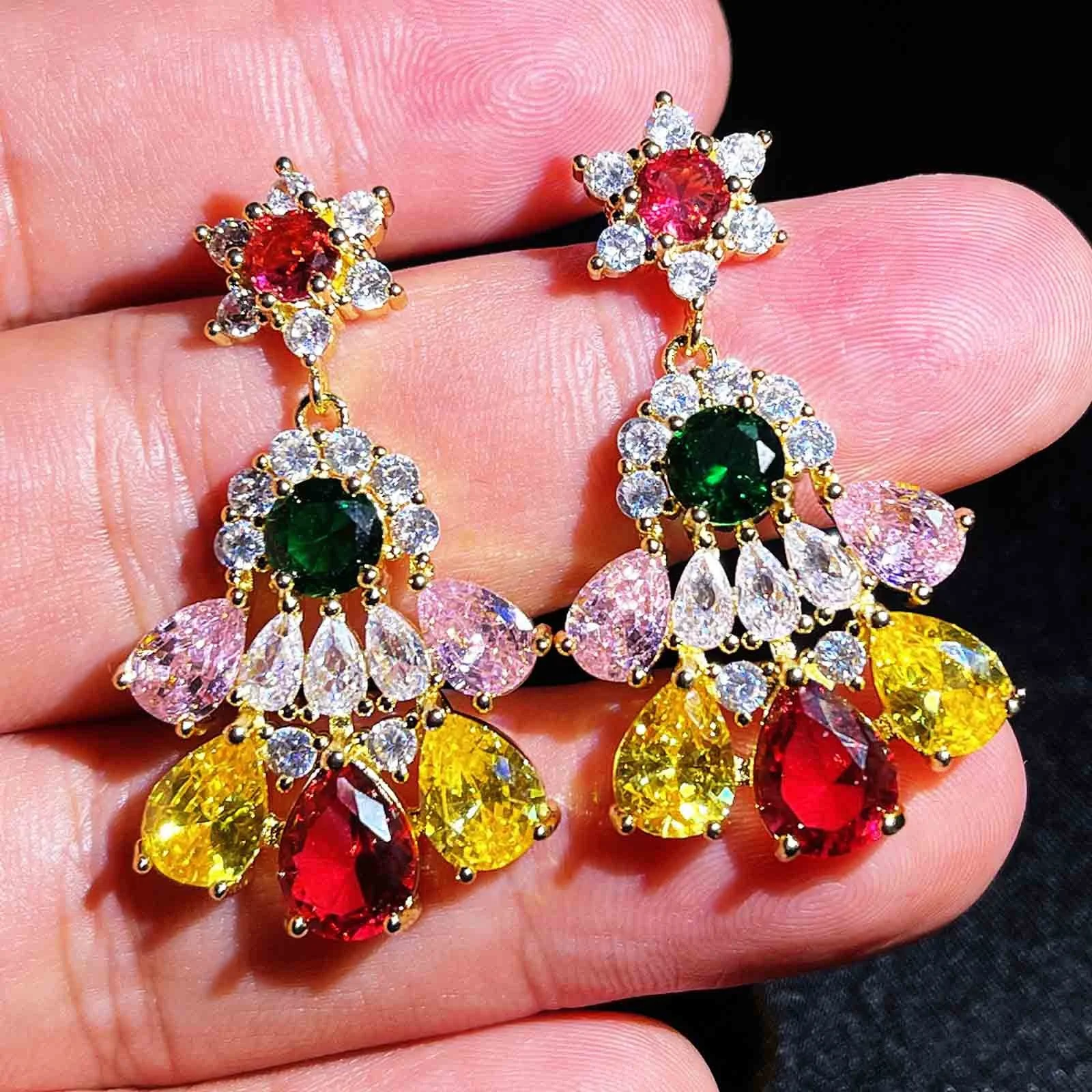 Luxury Flower Multicolor Cubic Zircon Dangle Earrings Women Wedding Bridal Drop Earring Fashion Jewelry Gift for Girl, Picture shows
Luxury Flower Multicolor Cubic Zircon Dangle Earrings Women Wedding Bridal Drop Earring Fashion Jewelry Gift for Girl, Picture shows