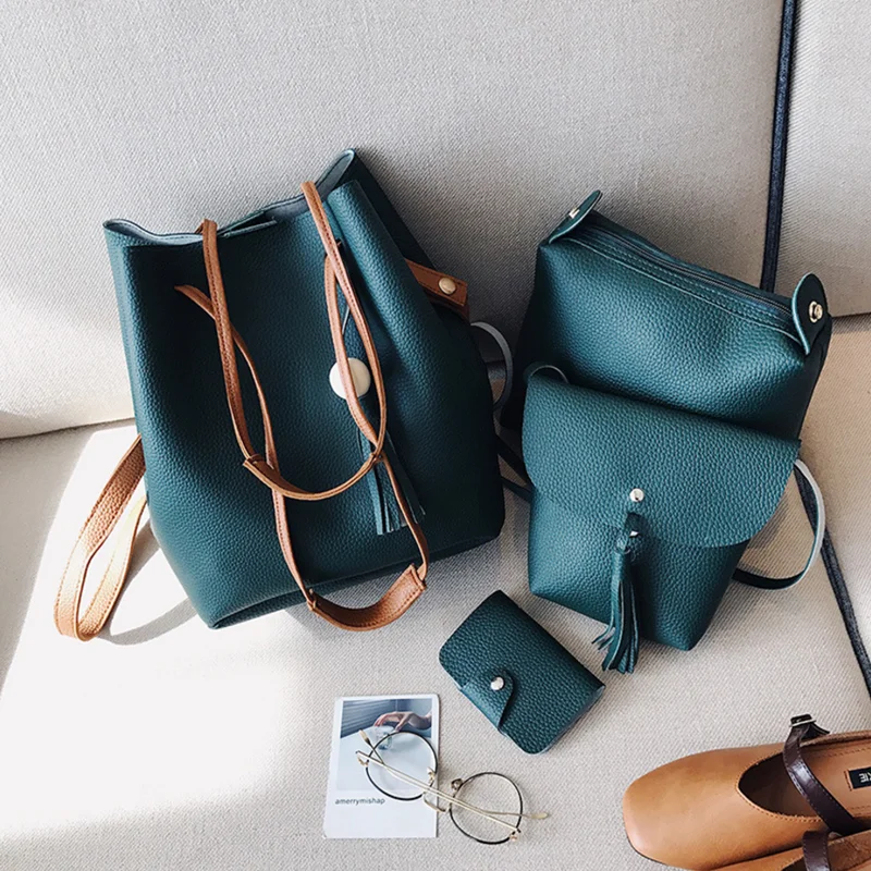 Hot selling pu leather women handbags set wooden bead tassel 4pcs handbags set, Red / black / pink / brown / sky blue / green / khaki / grey
Hot selling pu leather women handbags set wooden bead tassel 4pcs handbags set, Red / black / pink / brown / sky blue / green / khaki / grey