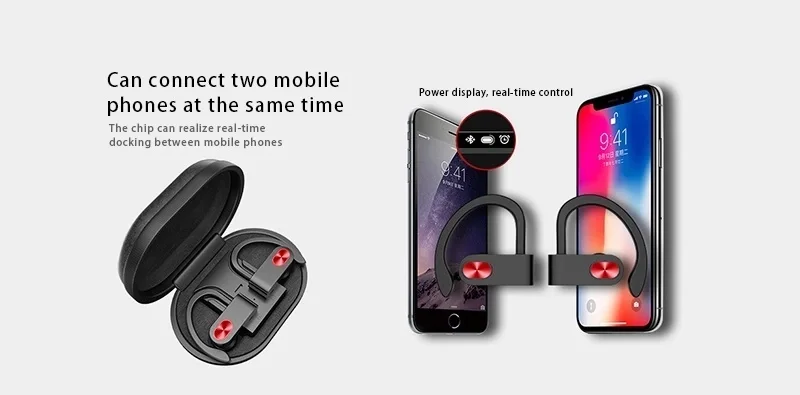 2020 new trending Amazon top seller A9 Noise Cancelling Bluetooth 5.0 TWS Ear Hook Earphones A9 with power bank for iphone X - ANKUX.COM